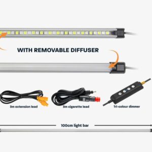 Hardkorr 100CM Tri-Colour Super Bright LED Light Bar Kit with Diffuser