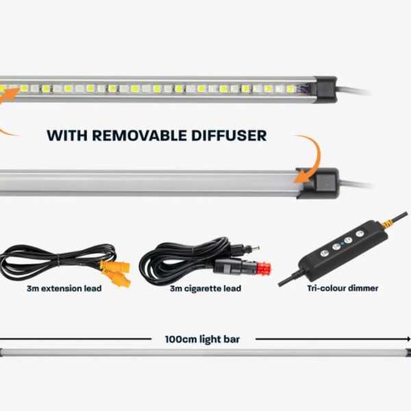 Hardkorr 100CM Tri-Colour Super Bright LED Light Bar Kit with Diffuser